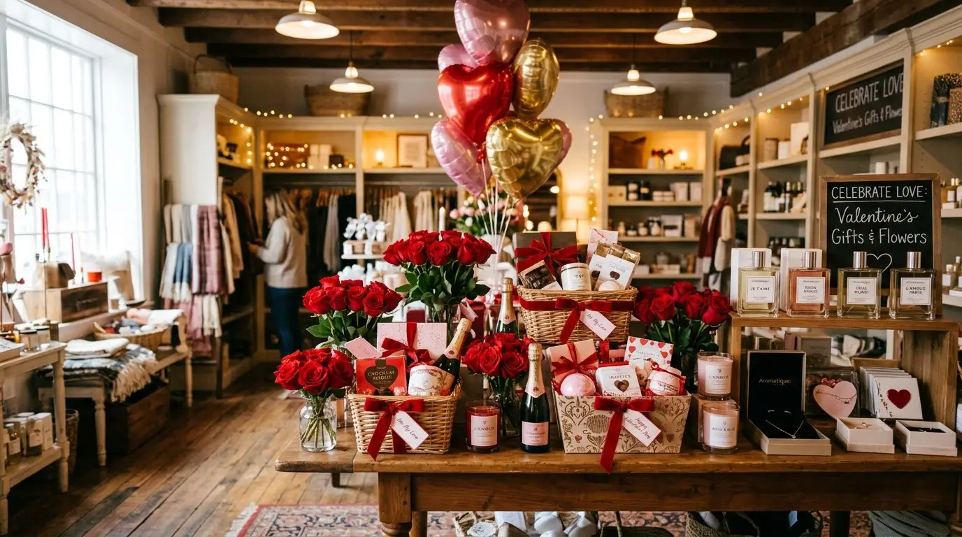 Interior de loja decorada para o Dia dos Namorados